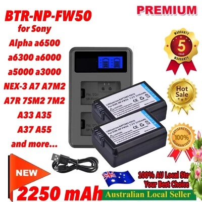 $28.98 • Buy NP-FW50 Battery Dual Charger For Sony Alpha A3000 A3500 A6000 A6300 A6400 A6500
