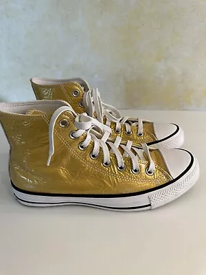 Women's Converse Metallic Gold Classics CTAS HIGH  569239C SIZE 8.5 SHOES EUC 52 • $49