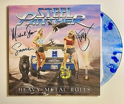 STEEL PANTHER - Heavy Metal Rules  12” Blue Splattered Vinyl SIGNED By 3 Members • $118.17
