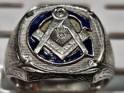 16+ Grams 14K White Gold W/ Diamond Art Deco Masonic Ring Freemason • $850