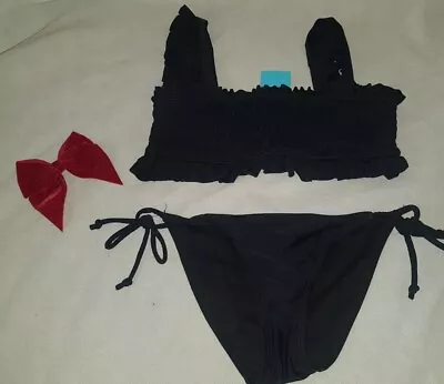 Gorgous Black UNIQUE21 Bikini Top Bottom Set Size 8 10 • £6.99