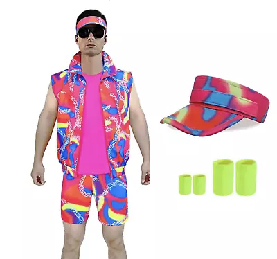 # Barbie Movie 80s Ken Workout Mens Costume Visor Sweatband Shorts Jacket Shirt • $59.99