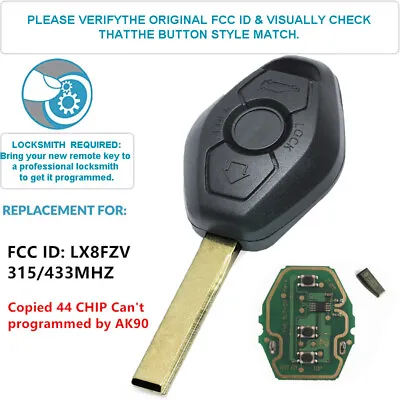 EWS Remote Key Fob 315/433MHz ID44 Chip For BMW E81 E46 E39 E63 E38 E83 E53 E36 • $10.96