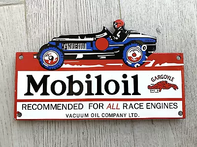 Vintage Mobiloil Race Car Racing Porcelain Gas Service Station Motor Oil Sign • $95