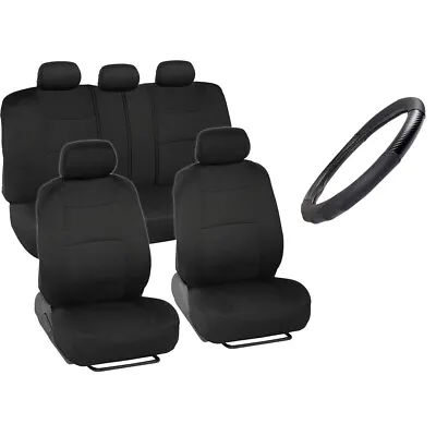 $32.99 • Buy Car Seat Covers Front/Rear + Leather Steering Wheel Cover Universal Gray