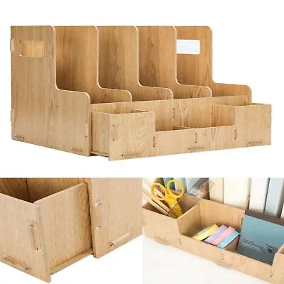 Magazine File Holder 4 Compartment Wooden File Folders Rack For Office Classroom • $18