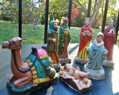 $25 • Buy VTG Nativity Figurines Small Hand Painted Chalkware Wise Men Holy Family Camel