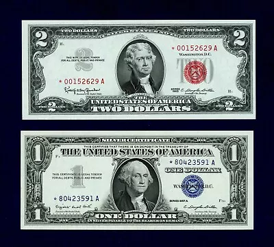 1963  $2 Red Seal Star* Note - 1957 A  $1 Silver Certificate STAR UNCIRCULATED • $129.01