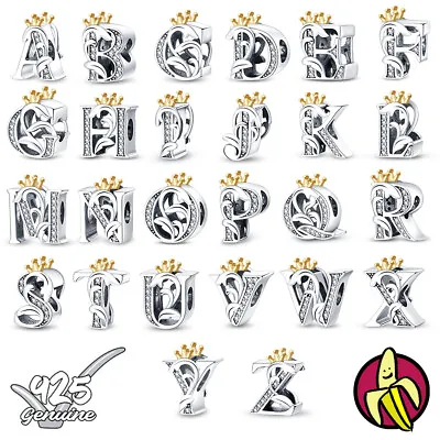 Letter Initial With Gems And A Crown Sterling Silver 925 Bracelet Charms • £9.99