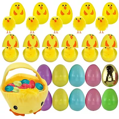 £7.75 • Buy Plastic Chicks Printed Fillable Eggs, Easter Chick Bucket Egg Hunt Game Supplies
