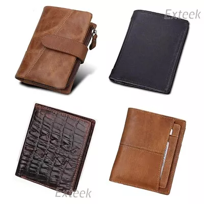 Mens Genuine Leather Wallet Cowhide Coin Purse RFID Blocking Multiple Card Slots • $12.95