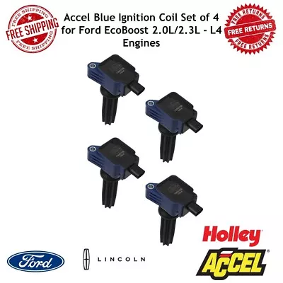 ACCEL Blue Ignition Coil Set Of 4 For Ford EcoBoost 2.0L/2.3L - L4 Engines • $508.52