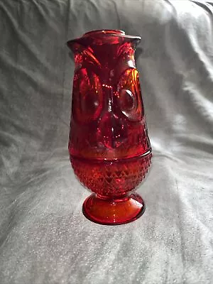 Vtg Viking Glass Owl Glimmer Red Amberina Fairy Lamp Candle Votive Holder • $150