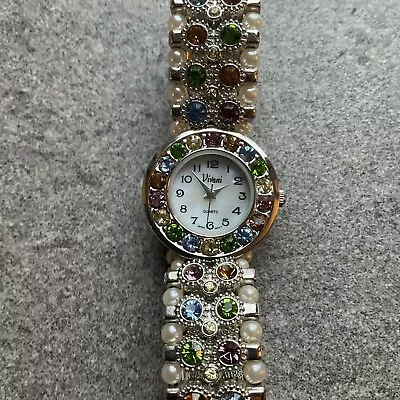 Beautiful Vivani Womens Watch Colorful Crystal Accents On Case/Band W/MOP Dial C • $14.36