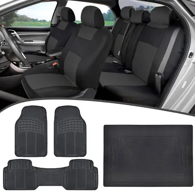 2-Tone Car Seat Covers All Weather Floor Mats Cargo Liner Front Rear Dark Gray • $65.90