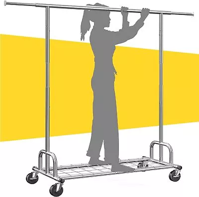 Rolling Garment Rack Heavy Duty Collapsible Clothing Clothes Rack Chrome Wheels • $96.39