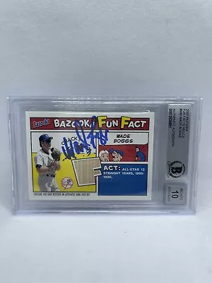 Wade Boggs Signed 2005 Topps Bazooka Game Used Bat Card Beckett Auto Red Sox HOF • $59.99