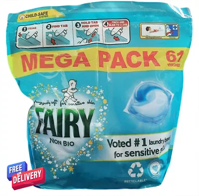 61 Pods Fairy Non-Bio Pods Clothes Washing Detergent Capsules 1.299Kg • £19.95