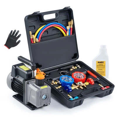 $109.81 • Buy OMT 4cfm 1/3HP Air AC Conditioner Vacuum Pump And Manifold Gauge Set HVAC Combo