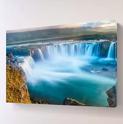 Nature Waterfall Mountain Lake Paradise Canvas Wall Art Picture Framed Print • $18.64