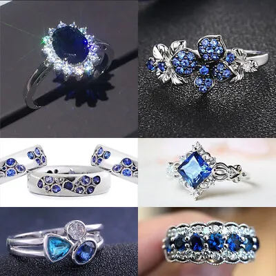 $2.10 • Buy Elegant 925 Silver Women Cubic Zircon Ring Wedding Engagement Jewelry Size 5-11