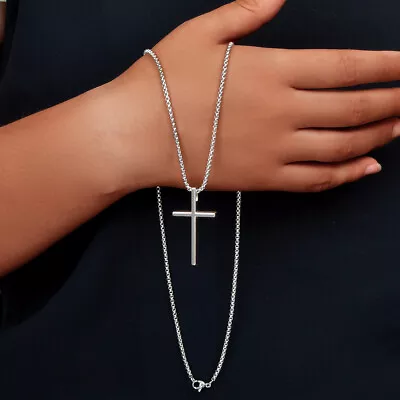 Punk Rock Titanium Steel Silver Long Chain Cross Pendant Necklace For Men Party • $2.98