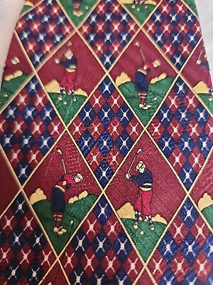 $4.90 • Buy Tommy Hilfiger Golf Neck Tie Argyle Type Print 100% Silk Made In USA Vintage?