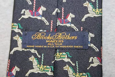 BROOKS BROTHERS Men's Silk Tie Navy With Carousel Horses Vintage • $11