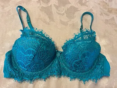 NWOT MIMI HOLLIDAY  Sine Qua DAMARIS  Lace Silk Underwire Turquoise/Pink 36B Bra • $39.95