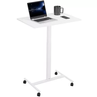 LN VIVO White 28  Pneumatic Mobile Workstation Cart SitStand Laptop Desk Rev 1.0 • $65.99