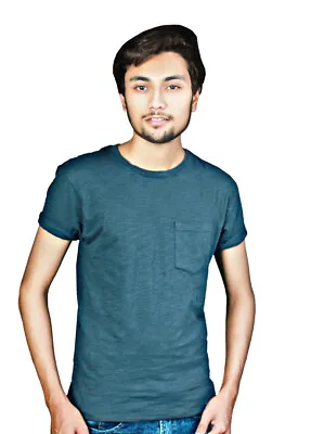 Cotton T-shirt Men's Pocket Short Sleeve Crew Neck With S-XXL All Size Bst Price • $10.99