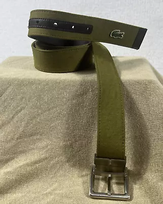 Lacoste Belt Mens Size 40 Reversible Canvas Leather Green/Brown Preppy Classic • $21.99