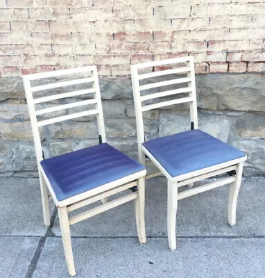 2 Vintage Louis Rastetter Sons Solid Komfort Wood Folding Chair Mid Century Mod • $199.98