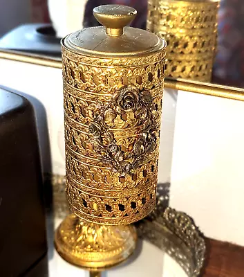 Vtg MATSON Hollywood Regency Gold Ormolu Filigree CUP DISPENSER Floral Wreath • $28.79