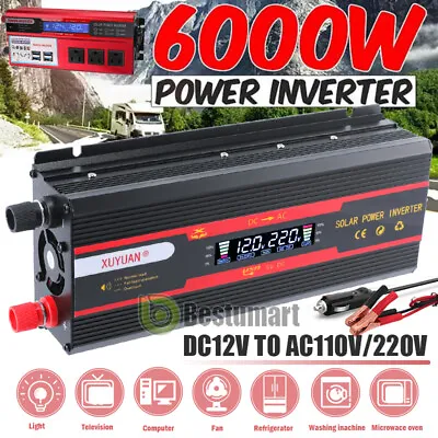 6000W Pure Sine Wave Power Inverter DC 12V 24V To AC 110V 220V Solar Converter A • $72.83