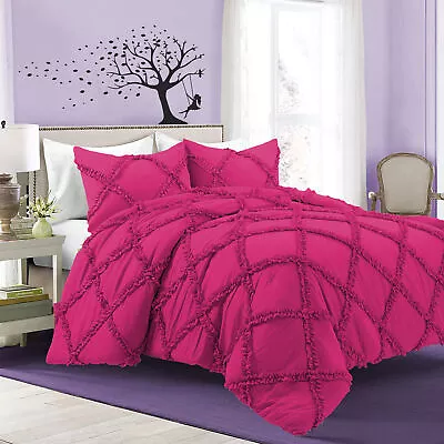 Scala 600 TC 100% Egyptian Cotton 3Pcs Diamond Ruffle Duvet Set Solid • £69.28