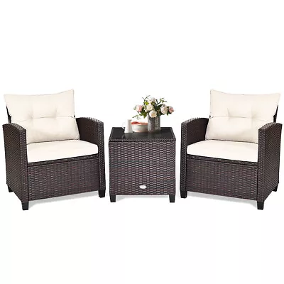 3Pcs Outdoor Conversation Set Garden Furniture Patio Rattan Sofa Table Set White • £159.95