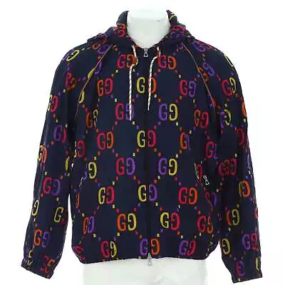 Gucci Men's Hooded Zip Jacket Jumbo GG Polyamide Blue Multicolor • $954