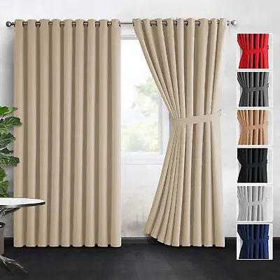 Thermal Insulated Blackout Curtains Energy Saving Eyelet Ring Top Pair Panel UK • £16.99