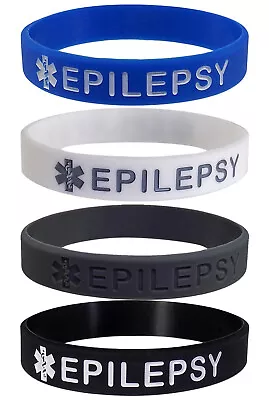 EPILEPSY Medical Alert ID Silicone Bracelets Wristbands Adult Size (4 Pack) • $11.95