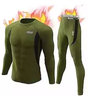  Mens Thermal Underwear Set With Fly Long Johns Large Crew Neck-b-army Green • $25.24
