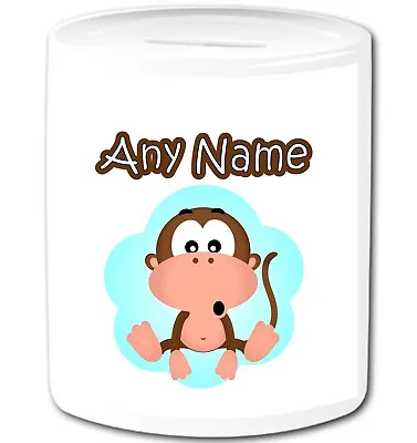 Personalised Monkey Money Box Cheeky Animal Girl Boy Kids Custom Name Piggy Bank • £14.99