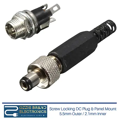 Screw Locking DC Plug & Metal Panel Mount Socket - 2.1MM X 5.5MM • £15.60