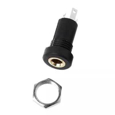 5/10Pcs 3.5mm Socket 3 Black Stereo Solder Panel Mount With Nuts • £5.99