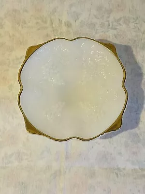 Anchor Hocking White Milk Glass Pedestal Bowl Grape Design Gold Trim • $5