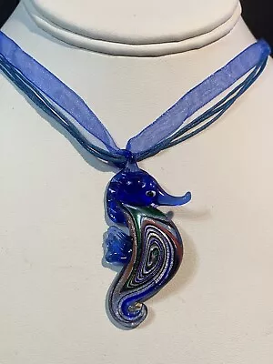 New Gorgeous Shimmering Murano Blown-glass Sea Horse Necklace- New-cobalt Blue • $9.50