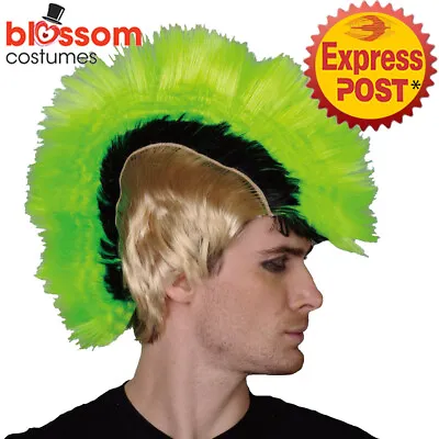 AS273 Punk Mohawk Wig Mens Green Black Blonde 1980s Costume Party Rock Gothic • $10.41