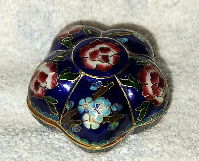 Vintage Cloisonne Enameled Blue Floral 2.25  Lidded Trinket Box • $9.95