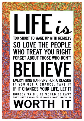 A3 - Life Is Too Short INSPIRATIONAL MOTIVATIONAL QUOTE WALL POSTER PRINT #33 • £4.27