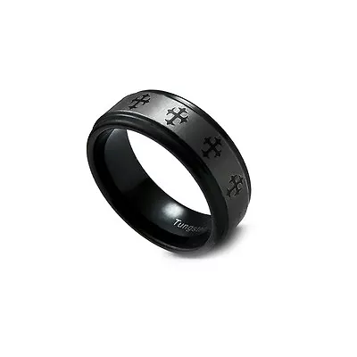 9mm Men's Black Tungsten Carbide Cross Wedding Ring Band • $38.24